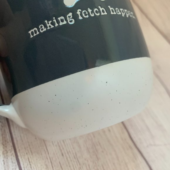 Coffee Mug with Dog Bone and MAKING FETCH HAPPEN Saying Grey and White Two Sided - Picture 8 of 9